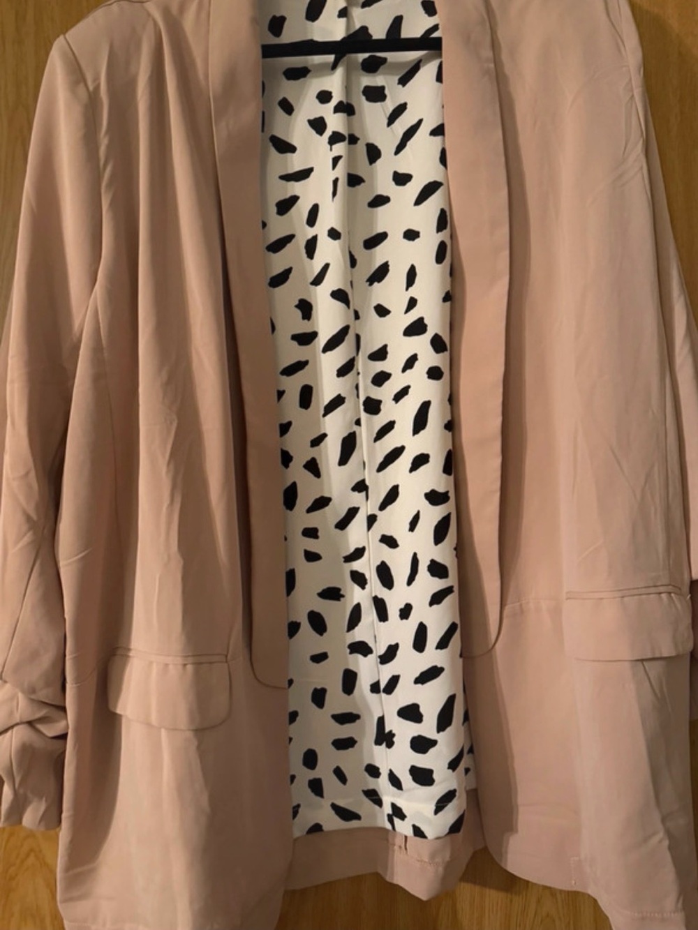 Kori Blush Open-Front Blazer with Black-and-White Printed Lining